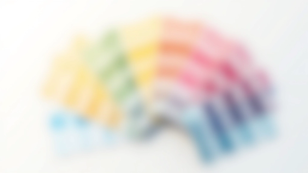 Paleta de cores corporativas impressa em papel matte com amostras de tons primários e secundários da marca em superfície clara